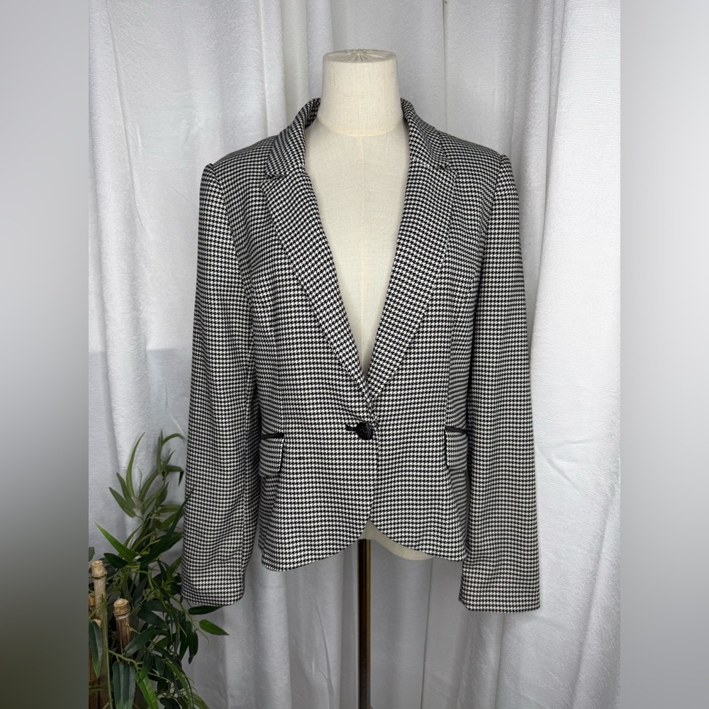 WHBM Women’s Textured Houndstooth Blazer Jacket Black & White Sz 10